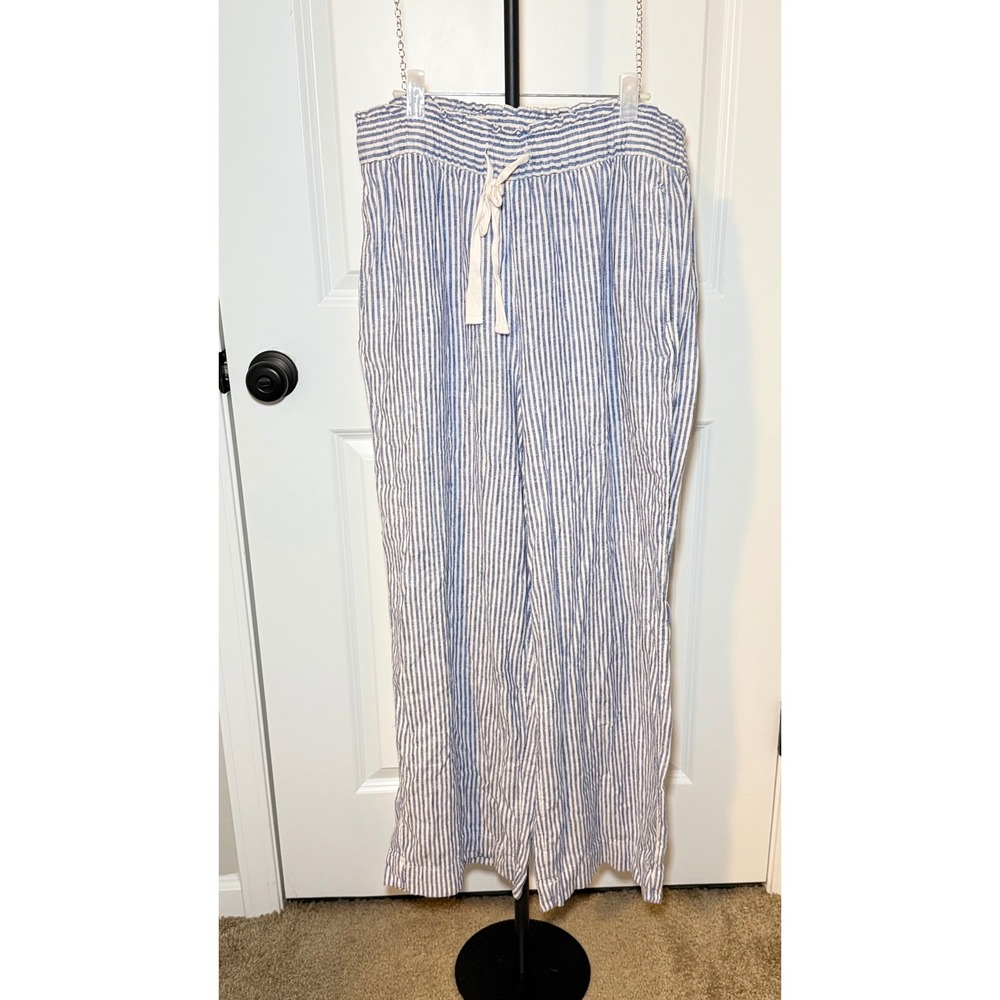Lane Bryant Blue White Striped Linen Blend Wide Leg Pants Plus Size 14